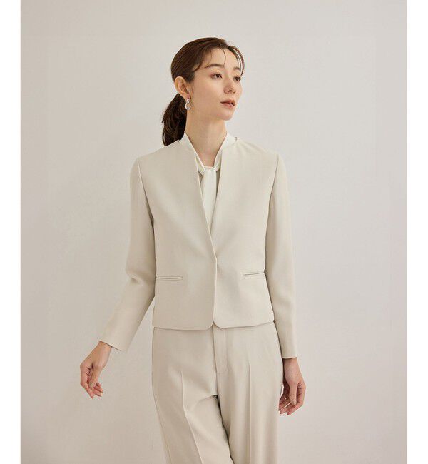 ROPE「トリアセダブルクロスクルーネックジャケット【セレモニー/通勤対応】」|ノーカラージャケット|