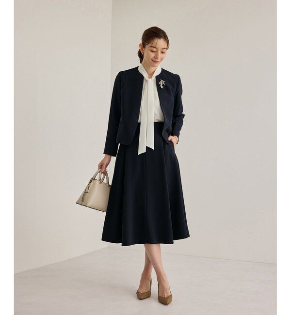 ROPE「トリアセダブルクロスクルーネックジャケット【セレモニー/通勤対応】」|ノーカラージャケット|