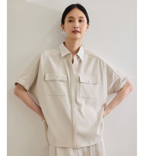 ROPE「【洗える・カセット服】バックサテン ドルマンブラウス/お仕事・通勤・セットアップ対応」|シャツ・ブラウス|