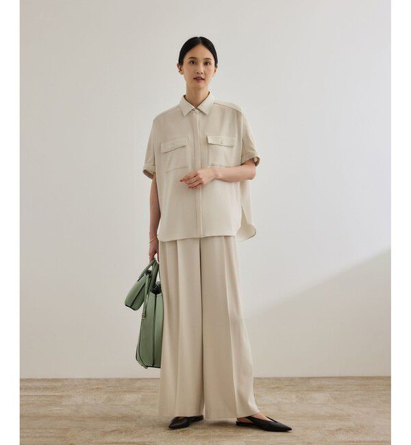 ROPE「【洗える・カセット服】バックサテン ドルマンブラウス/お仕事・通勤・セットアップ対応」|シャツ・ブラウス|