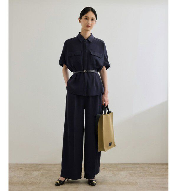 ROPE「【洗える・カセット服】バックサテン ドルマンブラウス/お仕事・通勤・セットアップ対応」|シャツ・ブラウス|ネイビー(40)