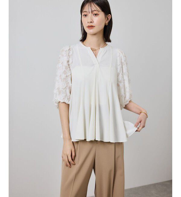 ROPE「ジャガードスリーブコンビブラウス/イージーケア」|シャツ・ブラウス|
