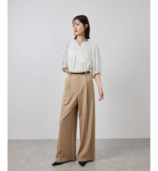 ROPE「ジャガードスリーブコンビブラウス/イージーケア」|シャツ・ブラウス|