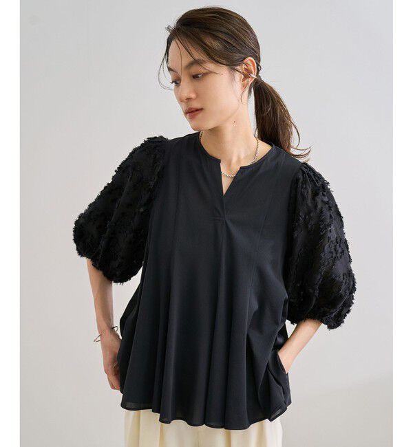 ROPE「ジャガードスリーブコンビブラウス/イージーケア」|シャツ・ブラウス|