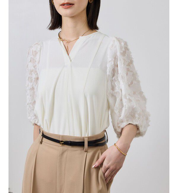 ROPE「ジャガードスリーブコンビブラウス/イージーケア」|シャツ・ブラウス|