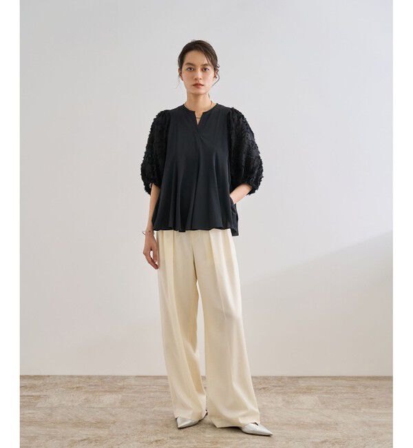 ROPE「ジャガードスリーブコンビブラウス/イージーケア」|シャツ・ブラウス|