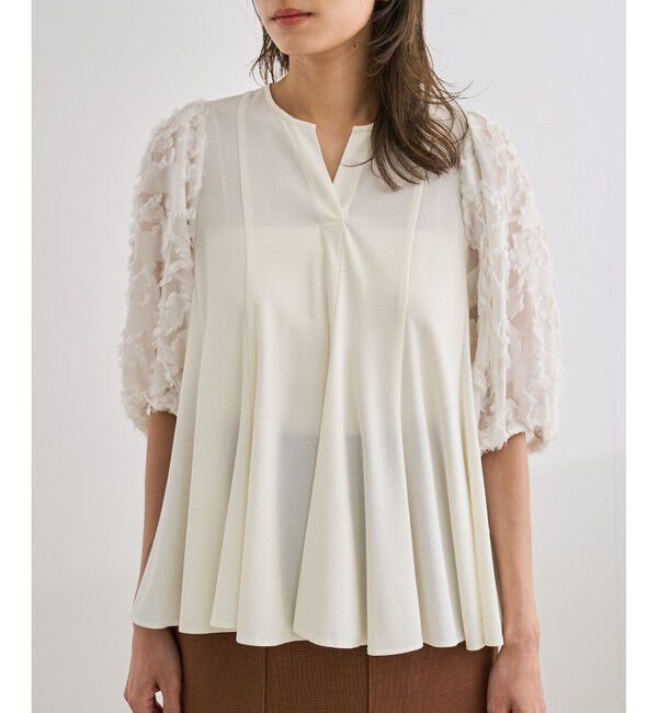 ROPE「ジャガードスリーブコンビブラウス/イージーケア」|シャツ・ブラウス|