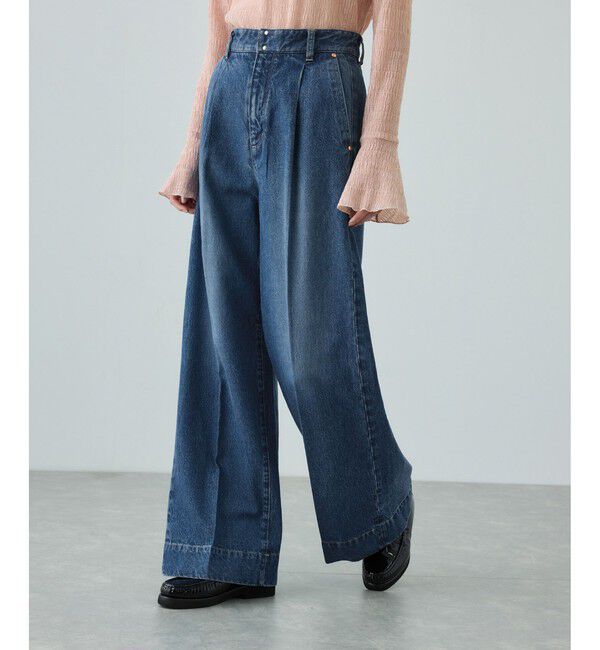 ROPE「テンセルデニムストレートワイドパンツ/イージーケア・セットアップ対応」|デニム|ブルー(44)