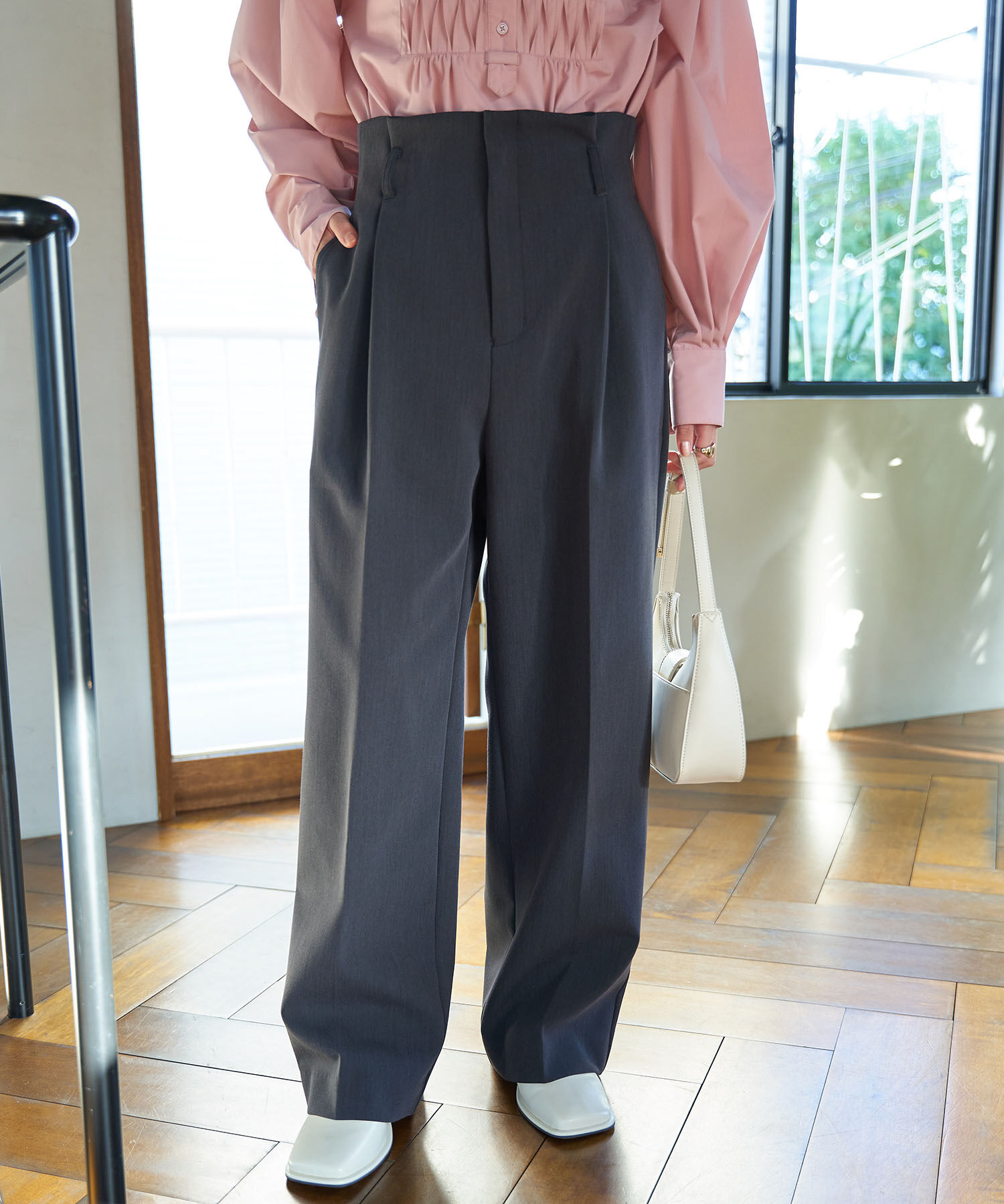 VIS「【洗える・防シワ】美easy裏起毛ワイドパンツ」|スラックス|チャコール(06)