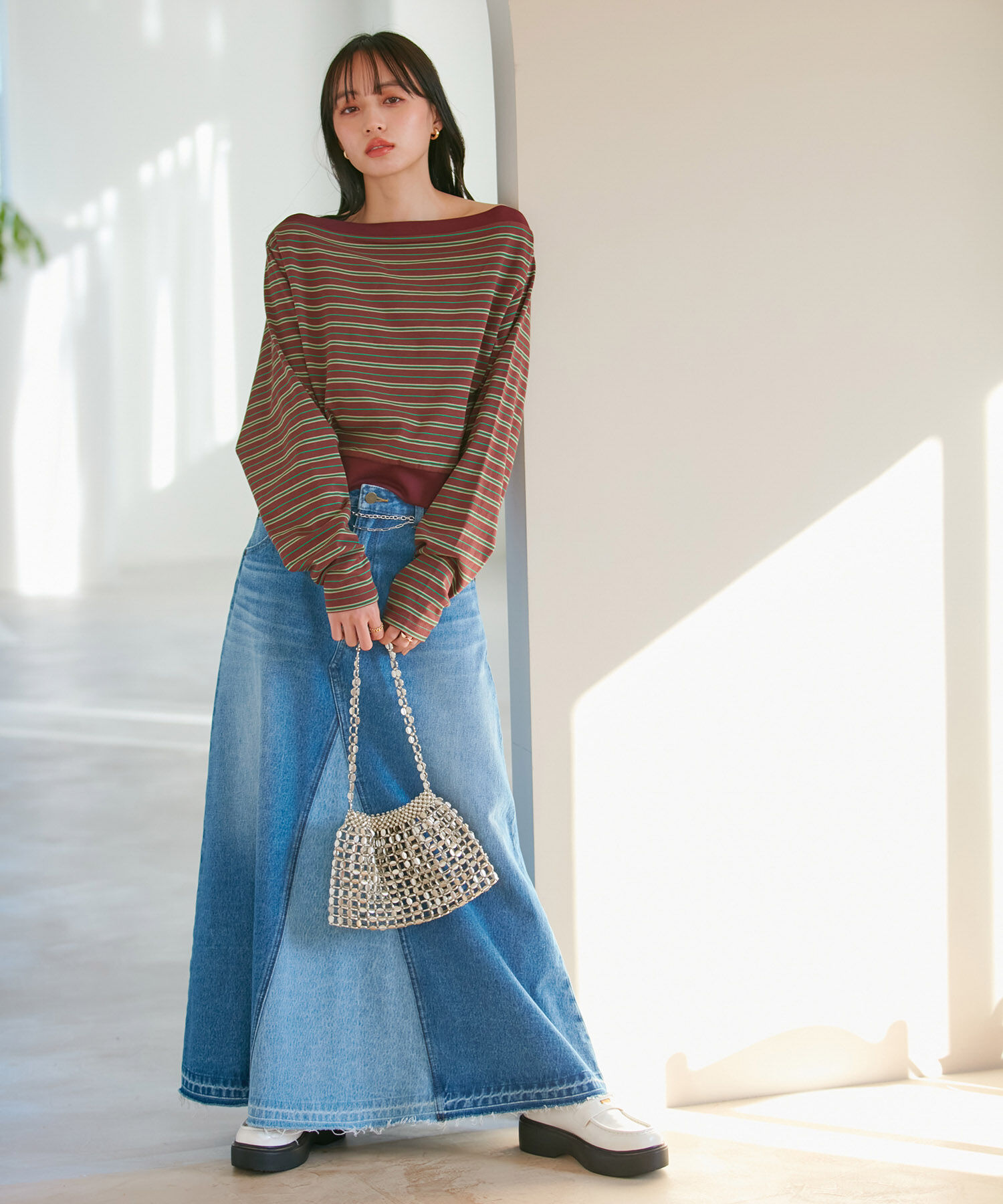 VIS「マルチボーダーオフショルトップス」|Tシャツ・カットソー|