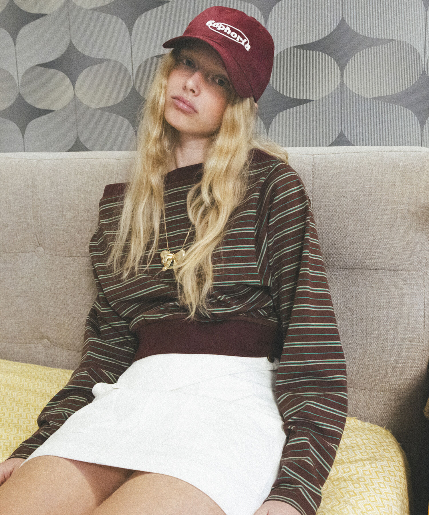 VIS「マルチボーダーオフショルトップス」|Tシャツ・カットソー|レンガ系(76)