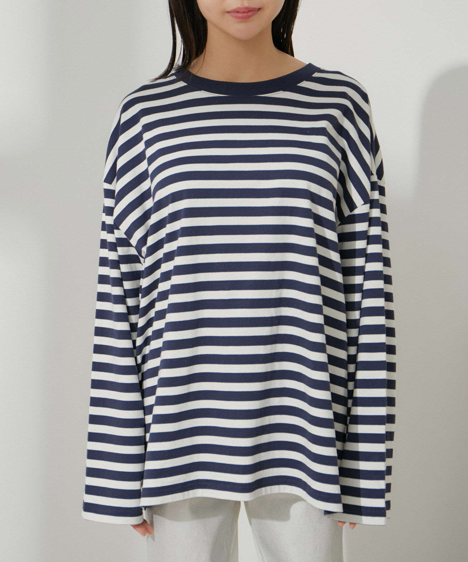 VIS「【EC/OUTLET】ワイドスリーブマルチボーダーロングTシャツ【洗える】」|Tシャツ・カットソー|