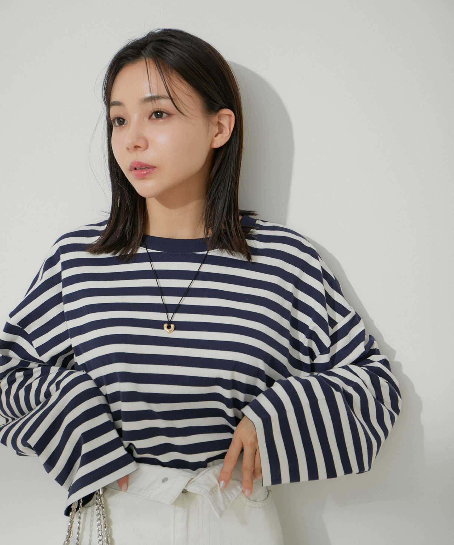 VIS「【EC/OUTLET】ワイドスリーブマルチボーダーロングTシャツ【洗える】」|Tシャツ・カットソー|