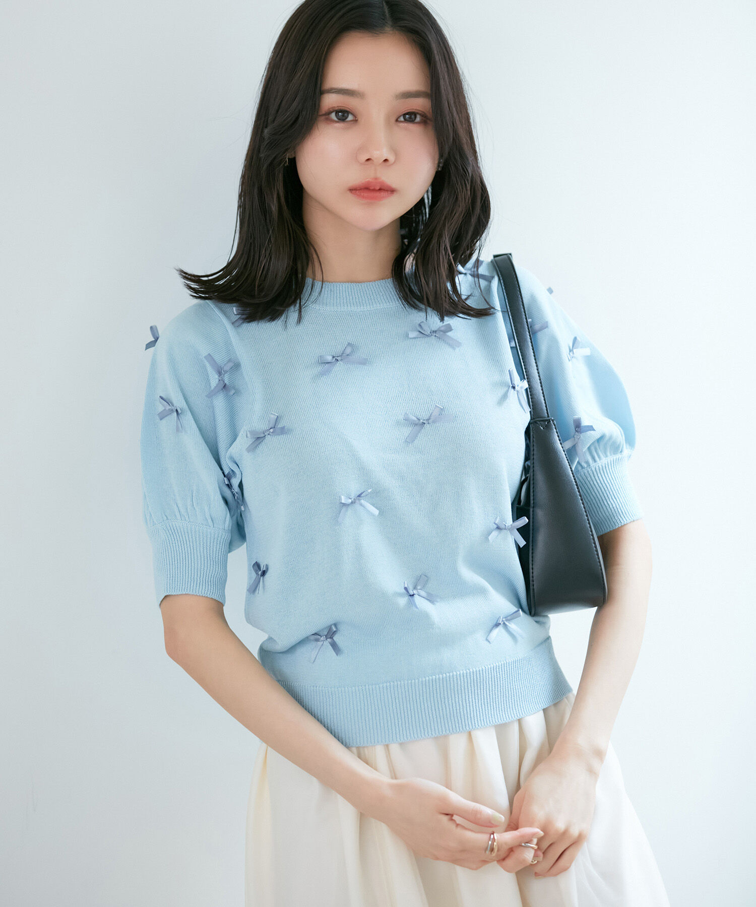 VIS「【WEB限定】リボンハーフスリーブニット」|ニット・セーター|