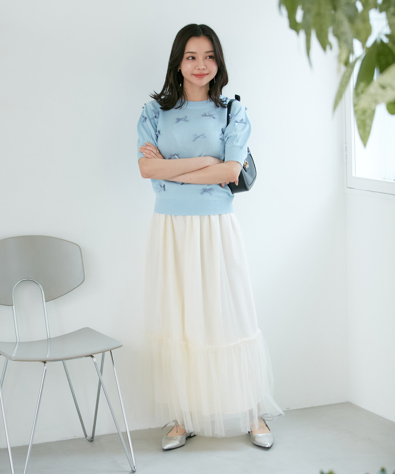 VIS「【WEB限定】リボンハーフスリーブニット」|ニット・セーター|