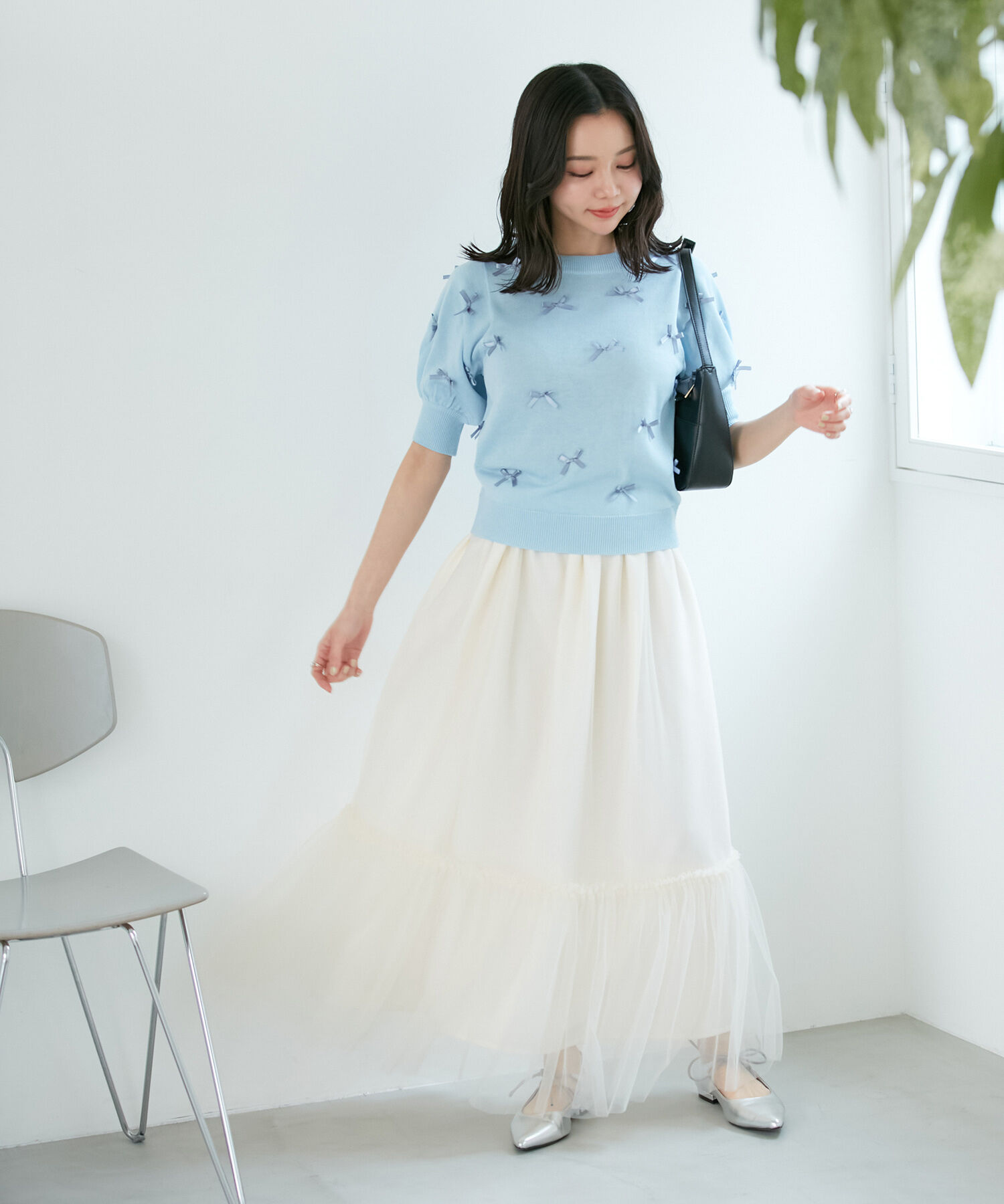 VIS「【WEB限定】リボンハーフスリーブニット」|ニット・セーター|