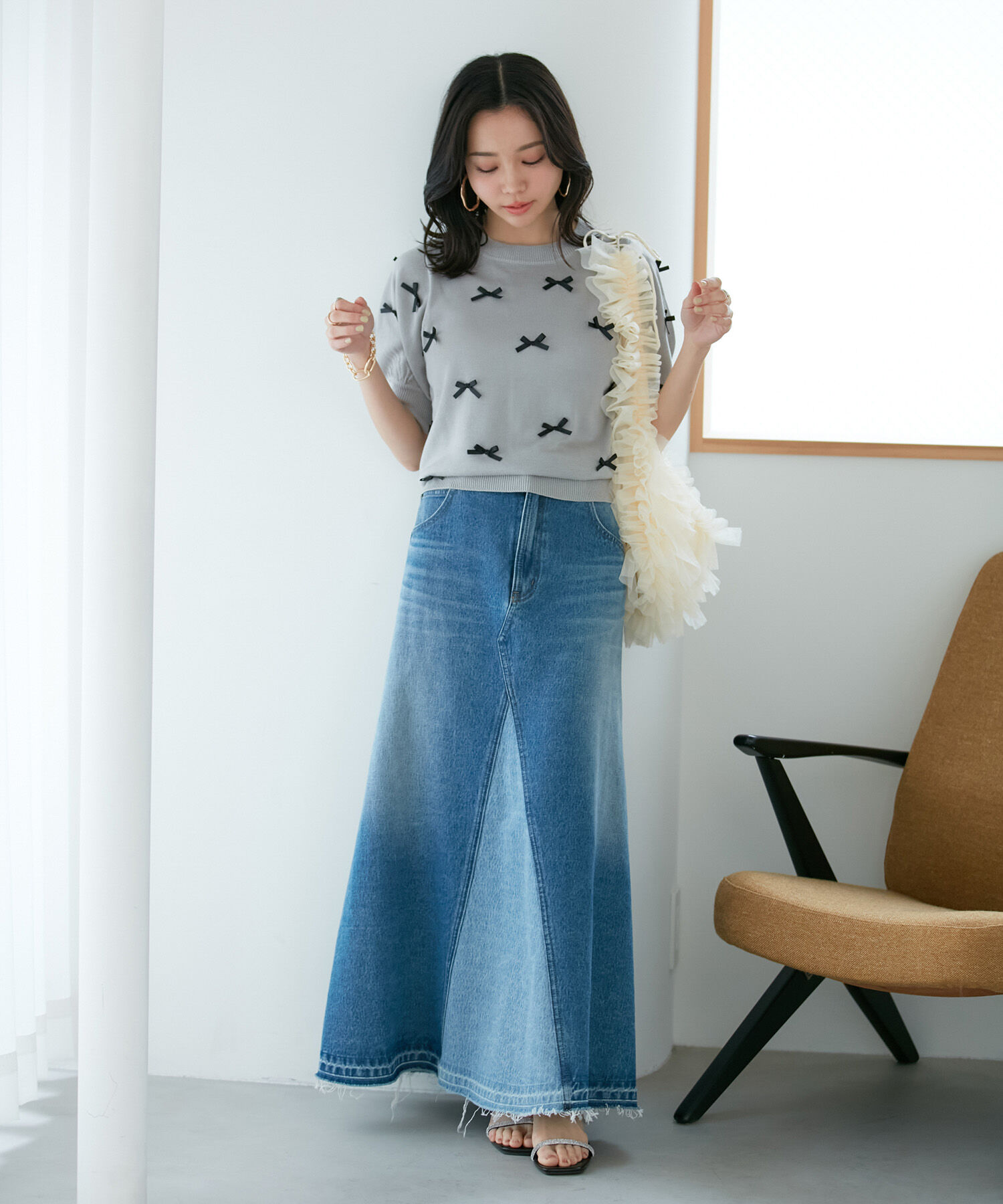 VIS「【WEB限定】リボンハーフスリーブニット」|ニット・セーター|