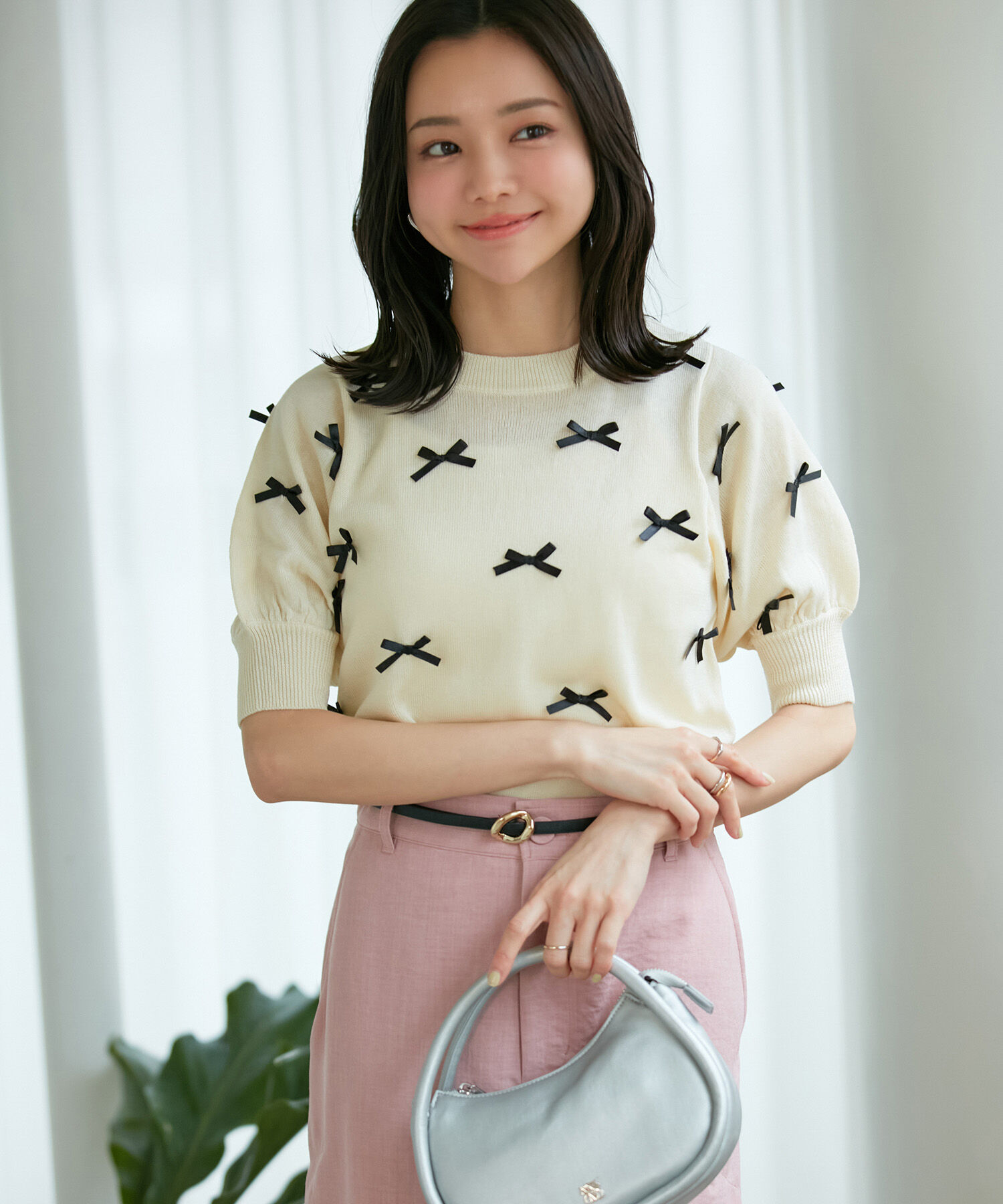 VIS「【WEB限定】リボンハーフスリーブニット」|ニット・セーター|