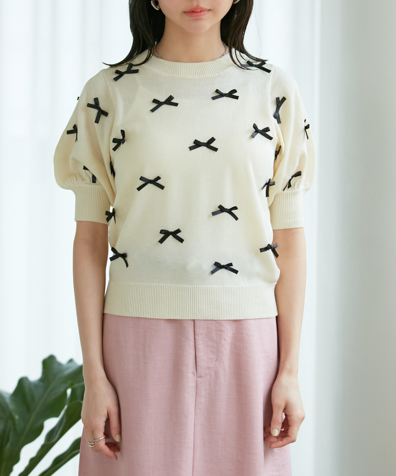 VIS「【WEB限定】リボンハーフスリーブニット」|ニット・セーター|