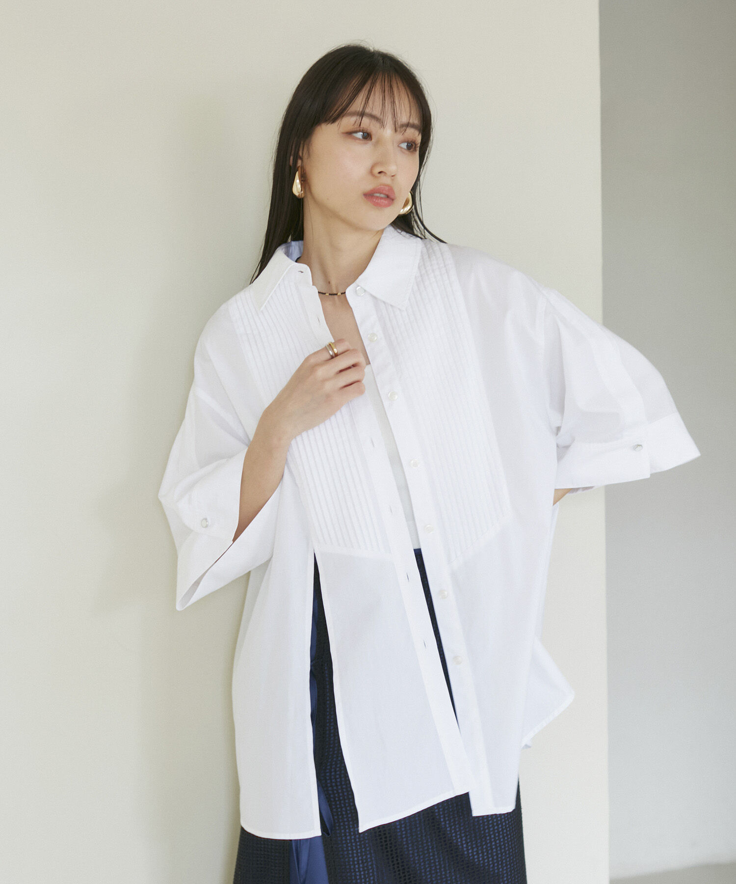 VIS「【洗える】オーバーサイズピンタックシャツ」|シャツ・ブラウス|