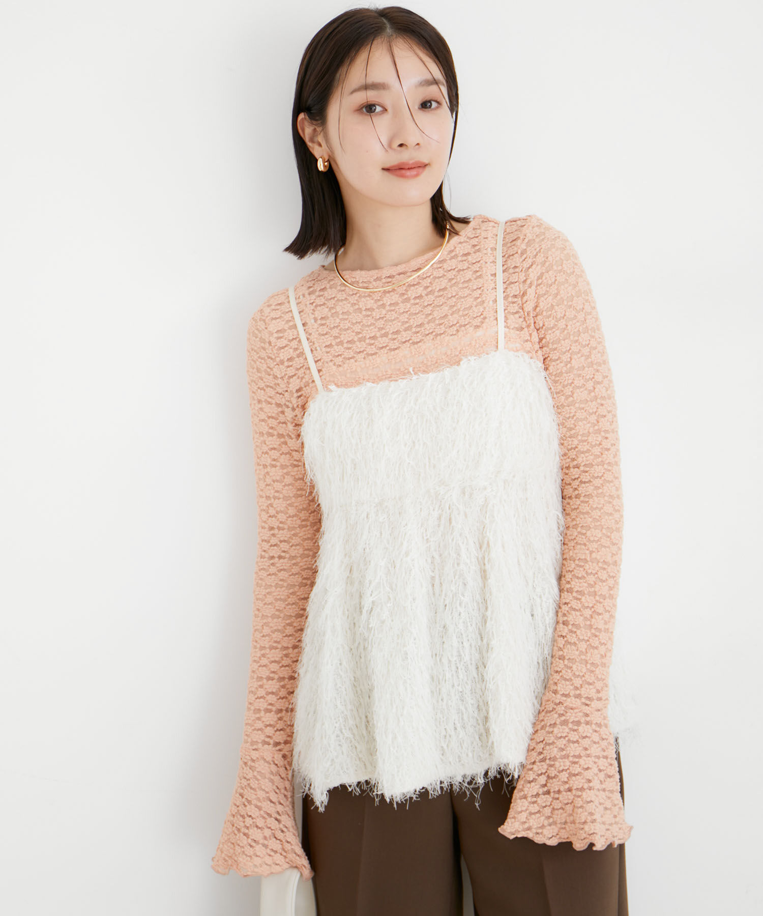 VIS「【洗える】フリンジフレアキャミブラウス」|シャツ・ブラウス|