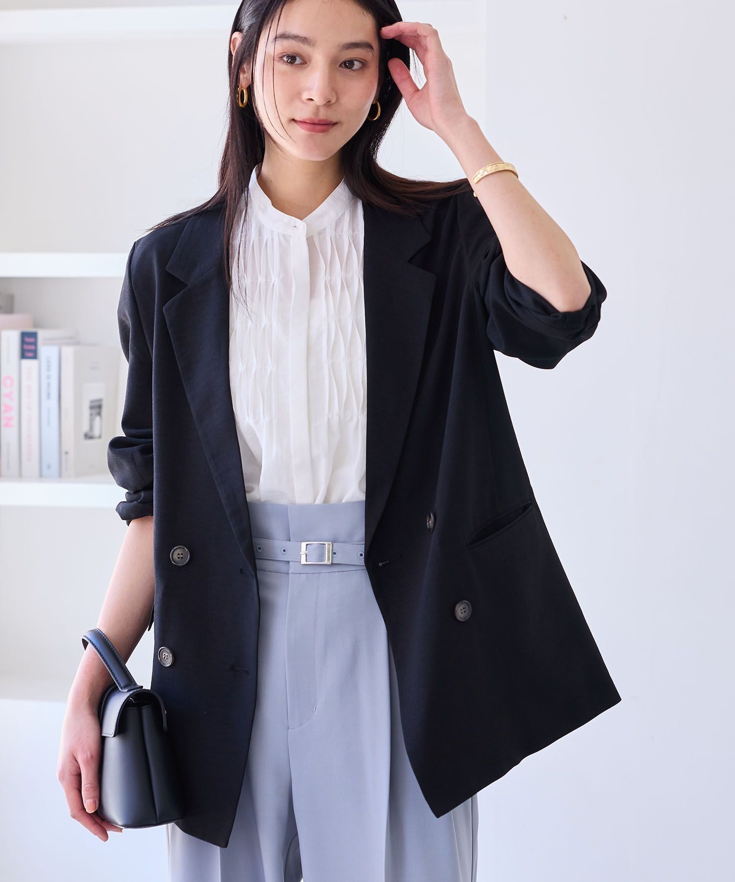 VIS「【美easy】リネンライクリラックスジャケット【接触冷感/洗える】【セットアップ対応】」|テーラードジャケット|クロメイン