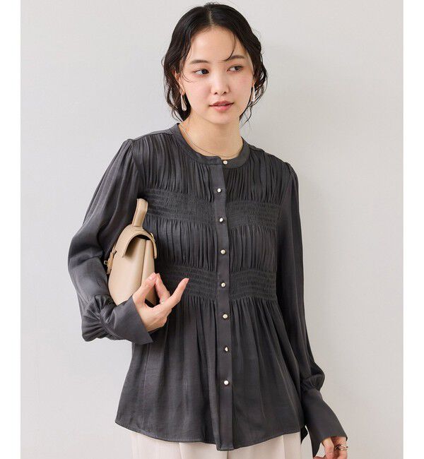VIS「エアリーサテンシャーリングブラウス/イージーケア」|シャツ・ブラウス|チャコール(06)