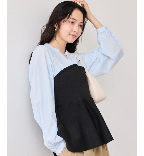 VIS「ペプラムニットドッキングブラウス」|シャツ・ブラウス|ブラック(01)