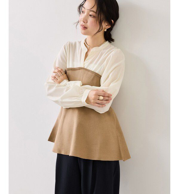 VIS「ペプラムニットドッキングブラウス」|シャツ・ブラウス|