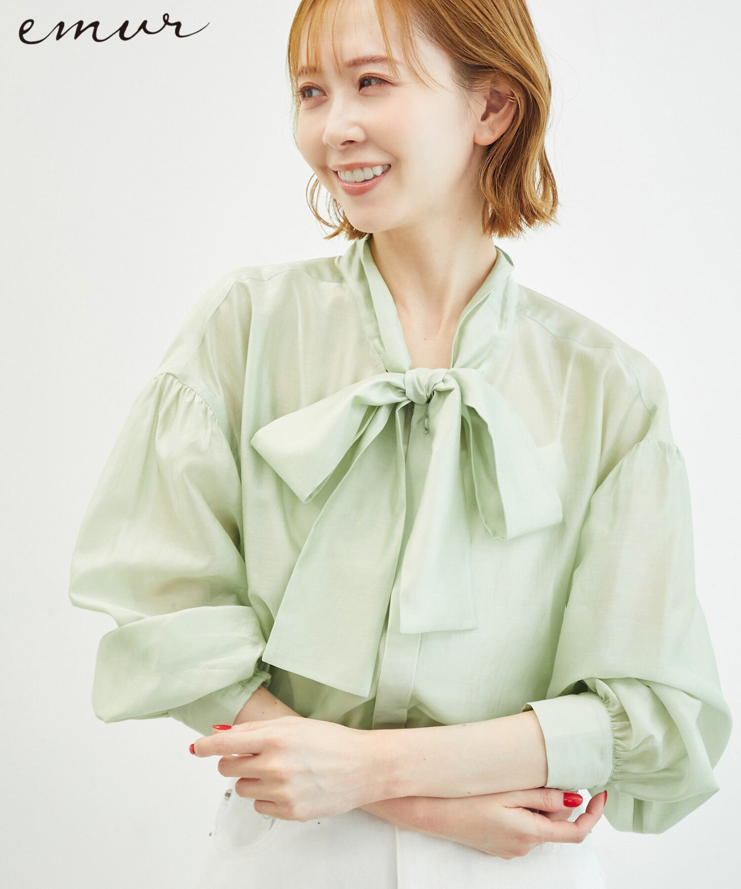 Rope&rsquo;Picnic「【emur/エミュール】シアーボウタイブラウス/2WAY」|シャツ・ブラウス|ライトグリーン(33)