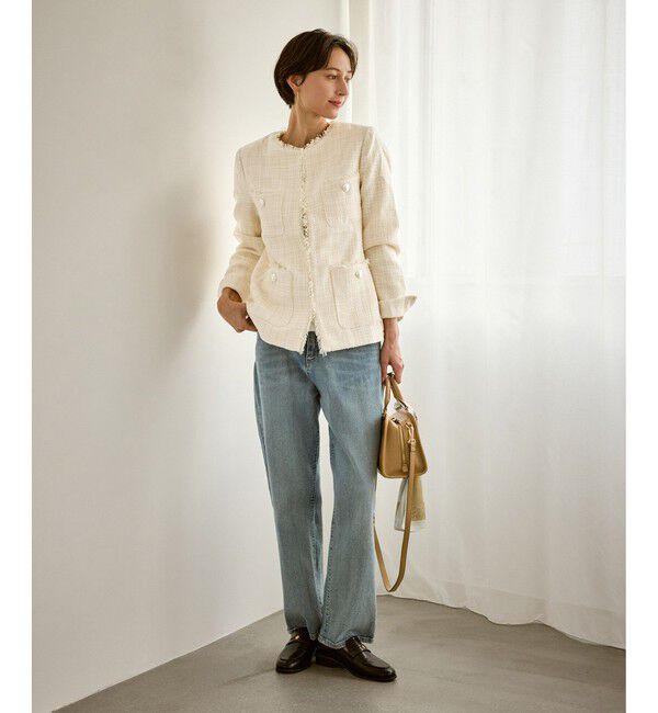 Rope&rsquo;Picnic「セレモニー・通勤対応/ツイードジャケット/リンクコーデ」|ノーカラージャケット|