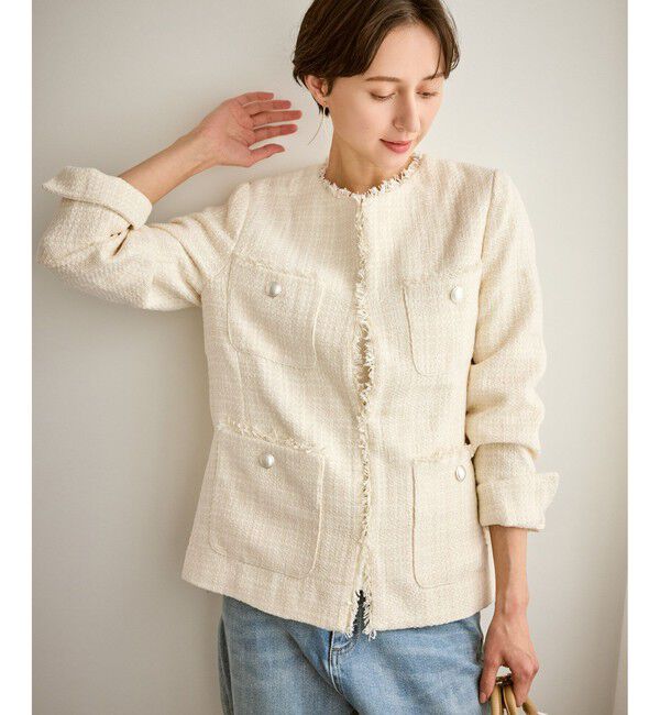 Rope&rsquo;Picnic「セレモニー・通勤対応/ツイードジャケット/リンクコーデ」|ノーカラージャケット|