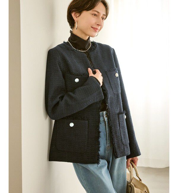 Rope&rsquo;Picnic「セレモニー・通勤対応/ツイードジャケット/リンクコーデ」|ノーカラージャケット|