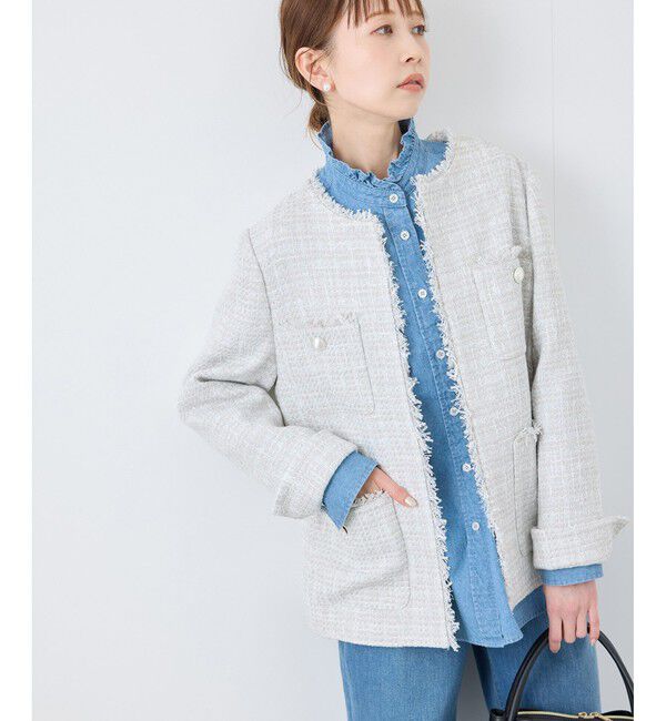 Rope&rsquo;Picnic「セレモニー・通勤対応/ツイードジャケット/リンクコーデ」|ノーカラージャケット|