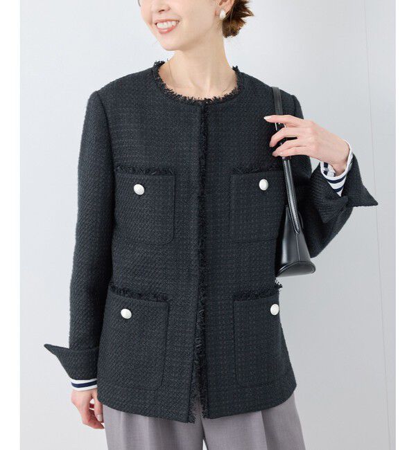 Rope&rsquo;Picnic「セレモニー・通勤対応/ツイードジャケット/リンクコーデ」|ノーカラージャケット|