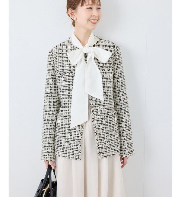 Rope&rsquo;Picnic「セレモニー・通勤対応/ツイードジャケット/リンクコーデ」|ノーカラージャケット|