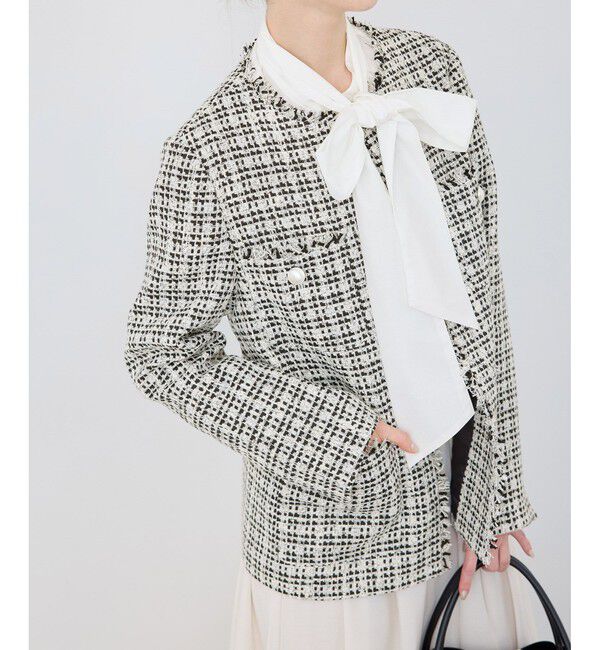 Rope&rsquo;Picnic「セレモニー・通勤対応/ツイードジャケット/リンクコーデ」|ノーカラージャケット|