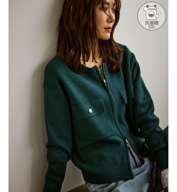 Rope&rsquo;Picnic「【WEB限定】ミラノリブダブルジップニットカーディガン」|カーディガン|グリーン(30)
