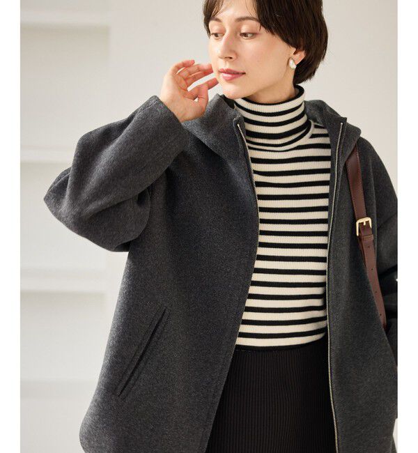 Rope&rsquo;Picnic「【新色追加】ジャージーメルトンシリーズ ジップアップフーデッドコート/無地・チェック/リンクコーデ」|その他|チャコール(06)