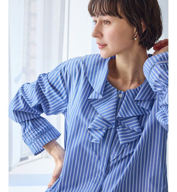 Rope&rsquo;Picnic「ハシゴレース&times;ラッフルフリルブラウス」|シャツ・ブラウス|ブルー(44)