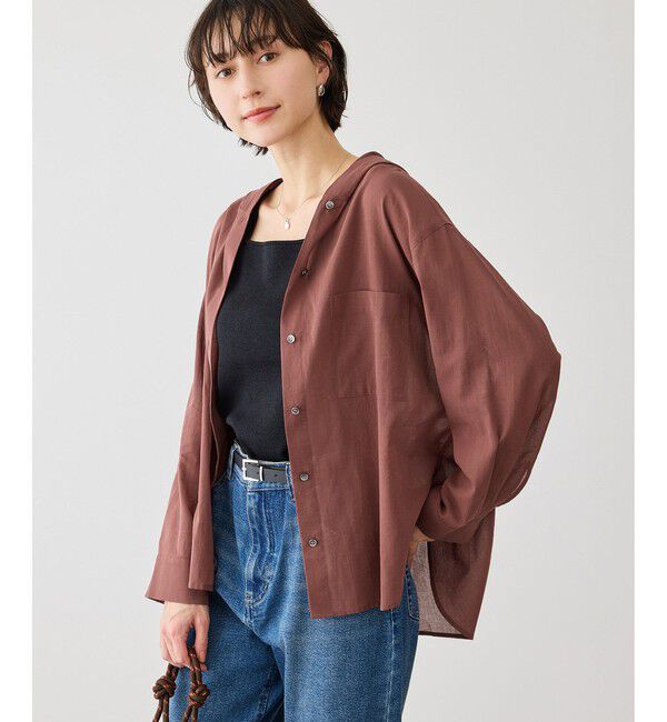 Rope&rsquo;Picnic「お着軽シャツシリーズ コットンボイルフーディーシャツ/接触冷感・通気性」|シャツ・ブラウス|