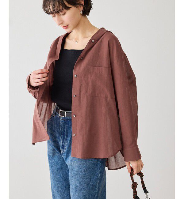 Rope&rsquo;Picnic「お着軽シャツシリーズ コットンボイルフーディーシャツ/接触冷感・通気性」|シャツ・ブラウス|