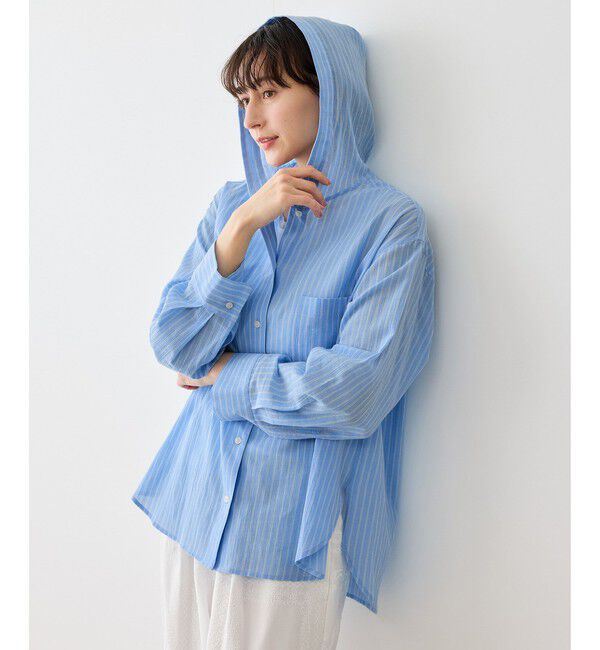 Rope&rsquo;Picnic「お着軽シャツシリーズ コットンボイルフーディーシャツ/接触冷感・通気性」|シャツ・ブラウス|