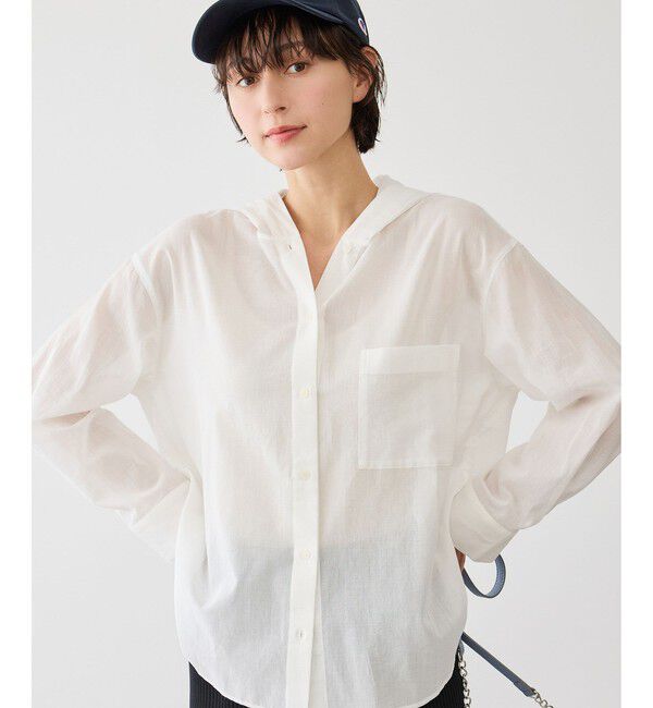 Rope&rsquo;Picnic「お着軽シャツシリーズ コットンボイルフーディーシャツ/接触冷感・通気性」|シャツ・ブラウス|