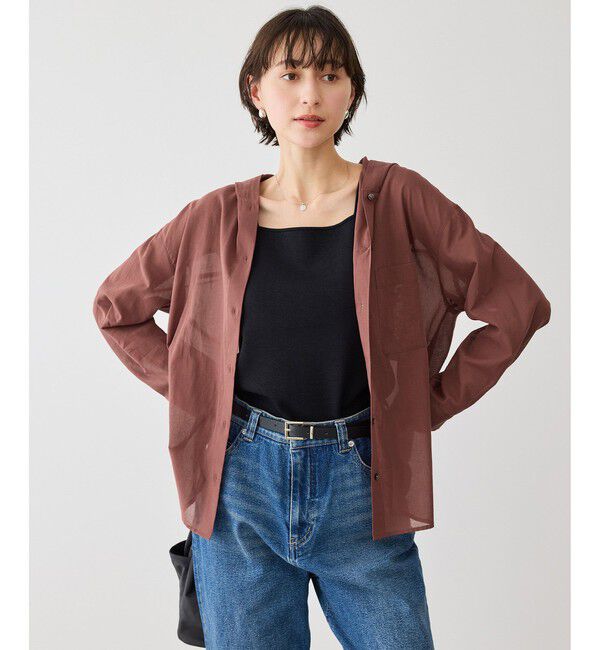Rope&rsquo;Picnic「お着軽シャツシリーズ コットンボイルフーディーシャツ/接触冷感・通気性」|シャツ・ブラウス|ブラウン(20)