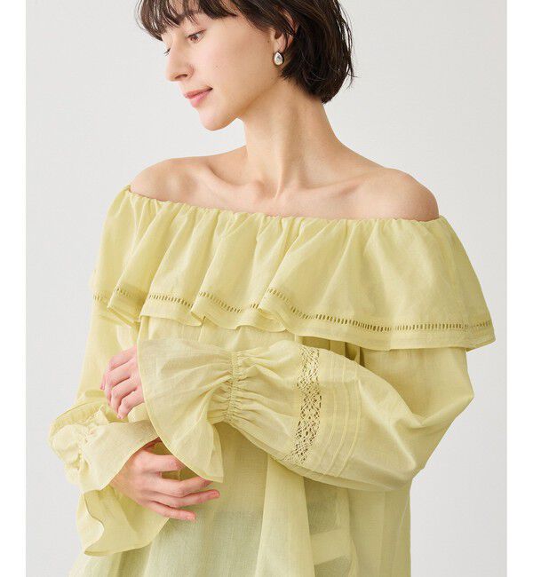 Rope&rsquo;Picnic「お着軽シャツシリーズ コットンボイルレース使いオフショルブラウス/接触冷感・通気性」|シャツ・ブラウス|イエロー(80)