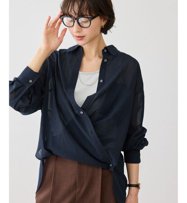 Rope&rsquo;Picnic「お着軽シャツシリーズ コットンボイル2WAYカシュクールシャツ/接触冷感・通気性」|シャツ・ブラウス|ネイビー(40)