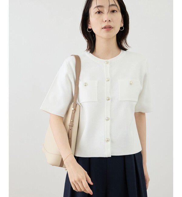Rope&rsquo;Picnic「ミラノリブ金ボタン半袖カーディガン」|カーディガン|オフホワイト(15)