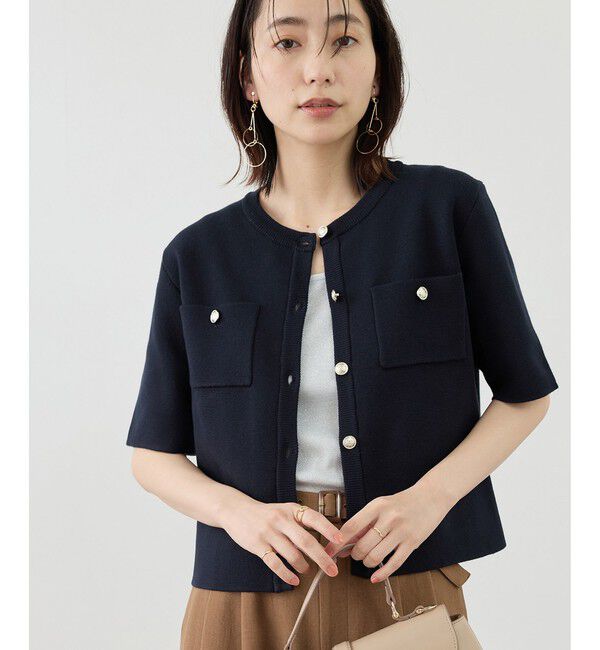 Rope&rsquo;Picnic「ミラノリブ金ボタン半袖カーディガン」|カーディガン|ネイビー(40)