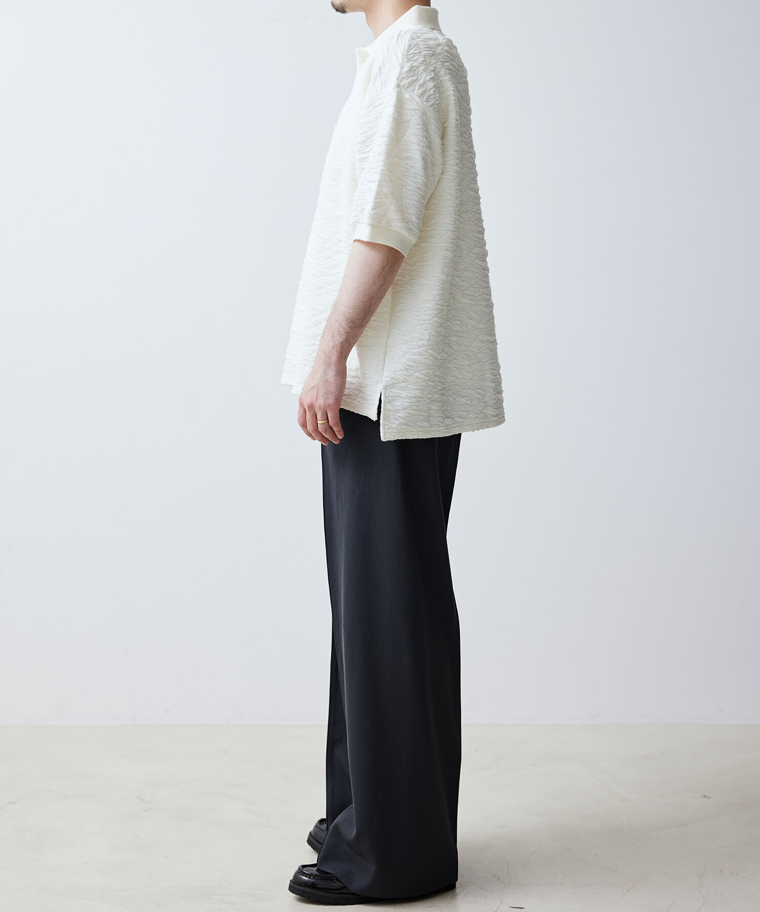 ADAM ET ROPE'「【WEB限定】ハーフスリーブ ジャガード ニットポロ / オーバーサイズ / ストレッチ / ユニセックス」|ポロシャツ|